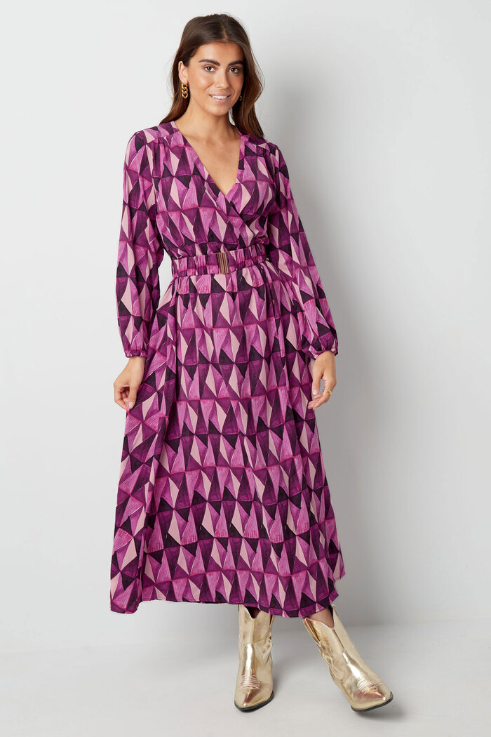 Maxi jurk retroprint paars roze Afbeelding3